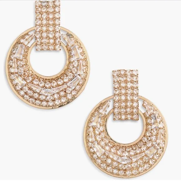 Natasha Couture Gold Pave Circle Drop Earrings - Picture 3 of 5